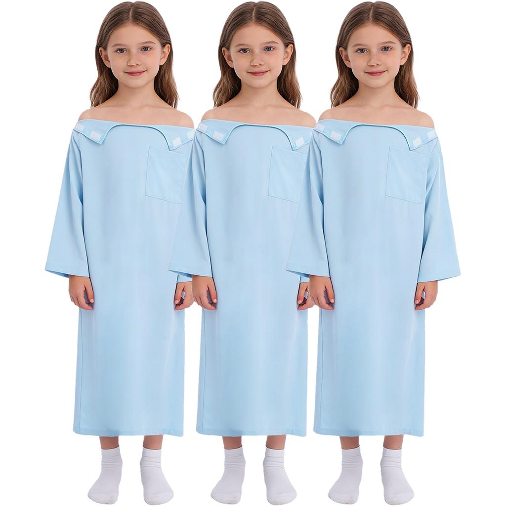 Unisex Medical Patient Nursing Gown Long Sleeve Back Split Hook Loop Fastener 3pcs Adaptive Clothing
