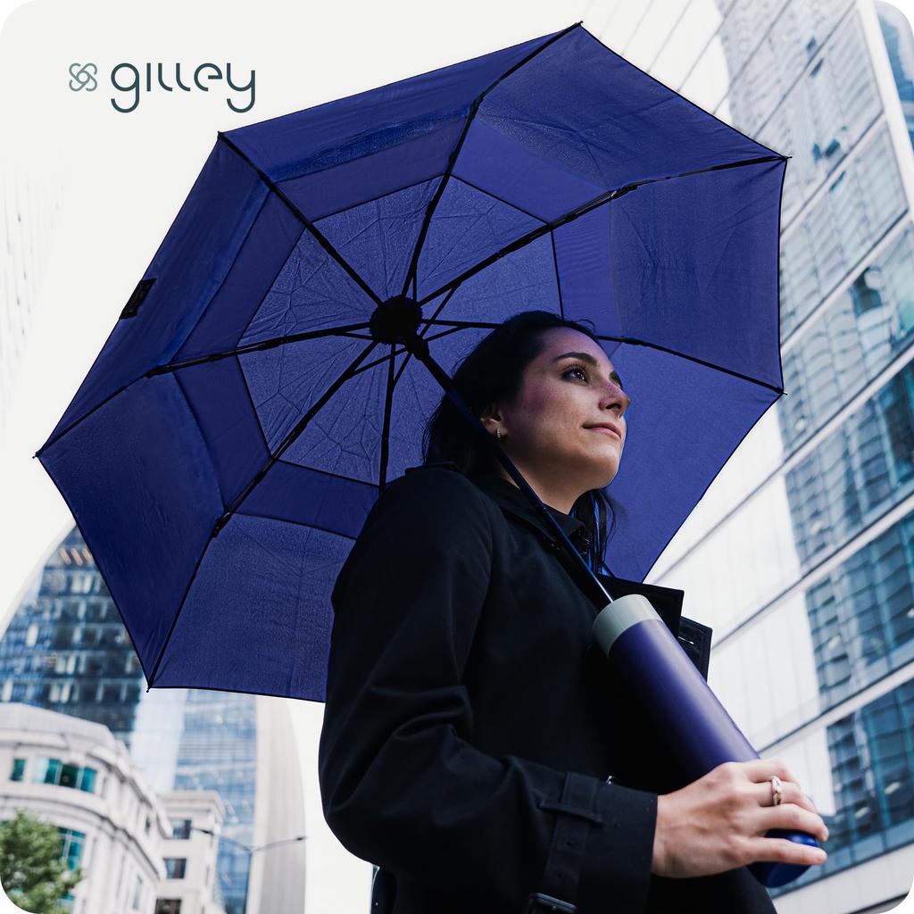 Gilley Folding Waterproof and Stays Dry Umbrella, UK, Case, Windproof, (Blue/Cyan)