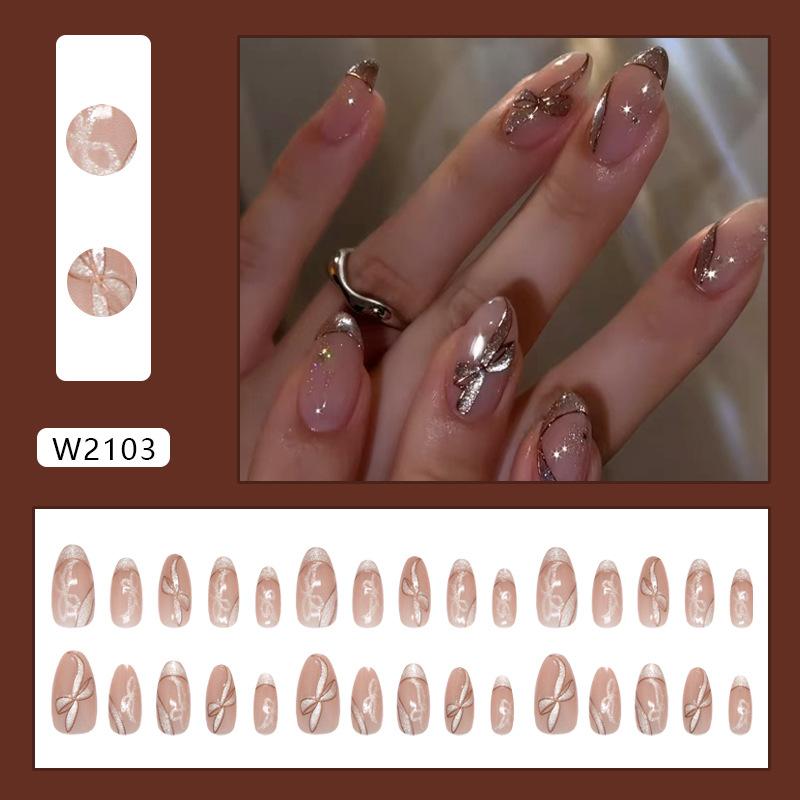 Three-dimensional gilt bow Galaxy cat eye, wind removable wearable armor 30 pieces press on nails