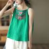 Vintage Woman Tank Tops Summer Solid Cotton Linen  Embroidery Spaghetti Strap  Loose Casual Blusas Tunic Tops Tee