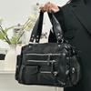 Retro Tote Bag PU Soft Motorcycle Bags Travel Zipper Pocket Fashi Crossbody Pack Outdoor Camping Hiking Weekend Satchel Women