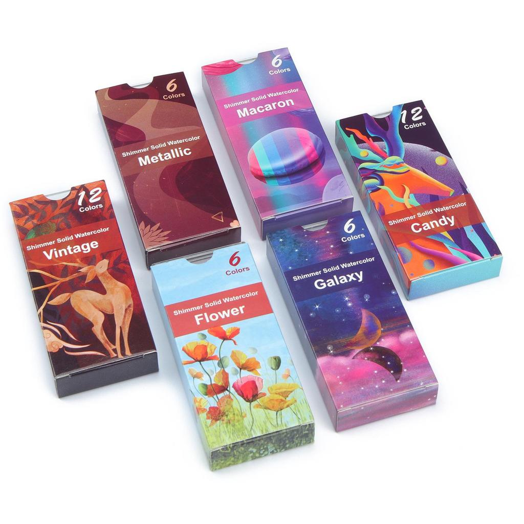Pearlescent Metallic Watercolor Paint Set - 6 & 12 Colors, Portable & Professional for Art Students