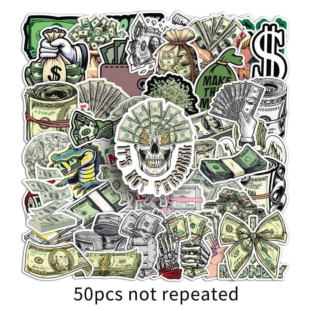50 Cartoon Dollar Graffiti Stickers: Creative Money Symbol Decals for Cups, Phones, Computers, and Journals