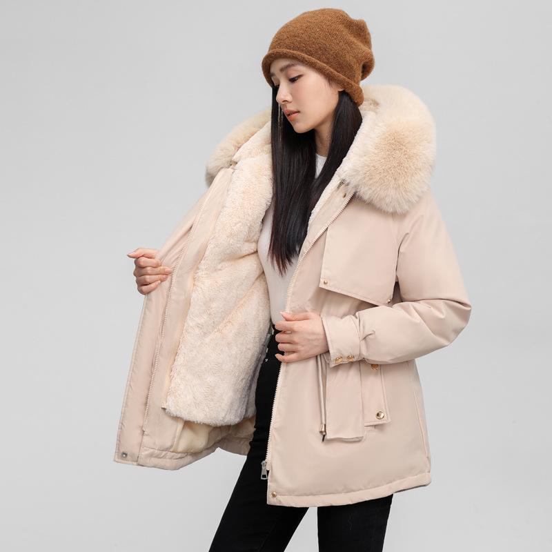 One dress and three wears the inner tank with hair pie to overcome the medium and long waist, loose and thin, and thickened cotton-padded coat f