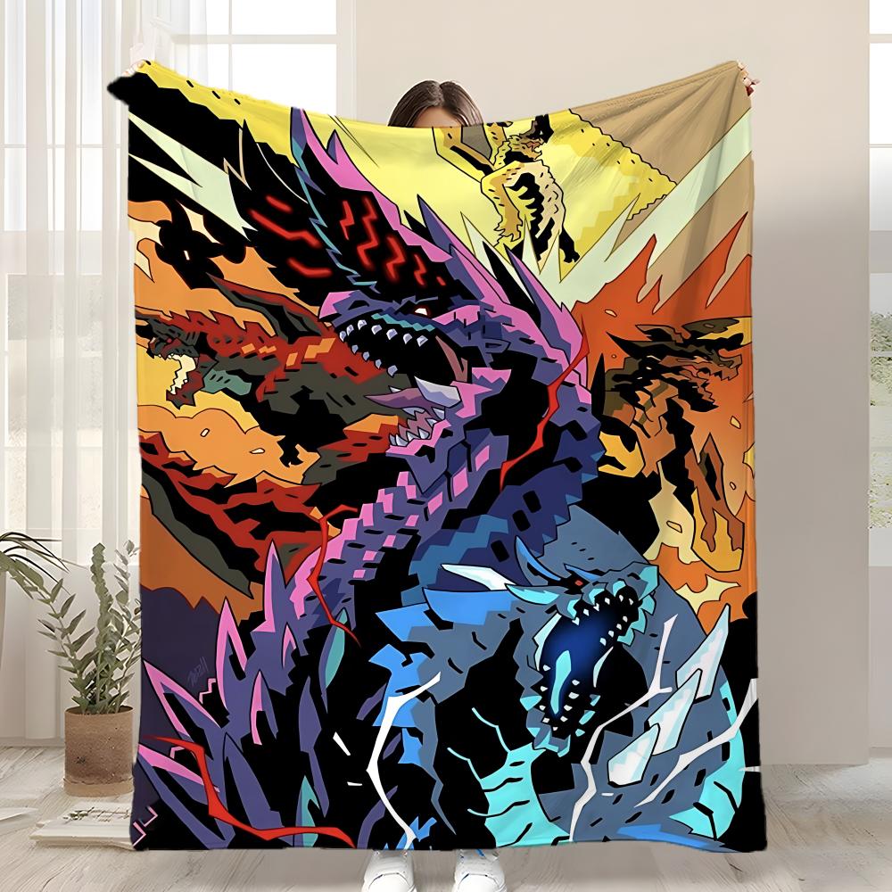 Hot Game Monster Hunter Wilds Throw Kid-Friendly Flannel Throw Blanket Soft Warm Anti-Static Washable All Season