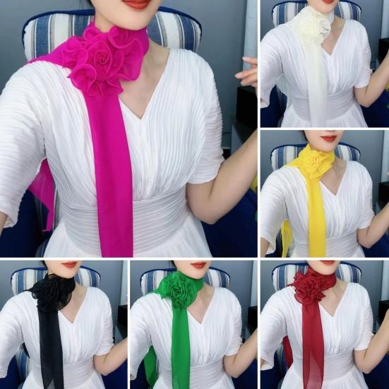 Chiffon Satin Long Scarf Flower Decor Breathable Versatile Beach Shawl Sun Protection Chiffon Shawl Daily