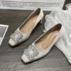 Coarse Heel French Rhinestone Square Head Shallow Mouth Single Shoes Women's Summer 2025 New French Temperament High Heels Dinner Shoes