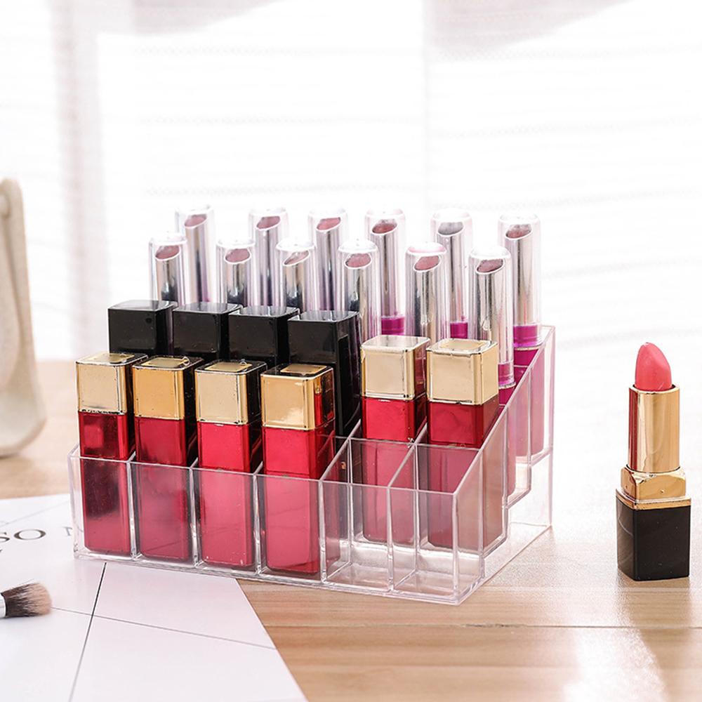 Transparent 24 Cell Cosmetics Storage Rack, Desktop Cosmetics Display Rack, Suitable For Lipstick, Eyeliner, Mascara Organizer