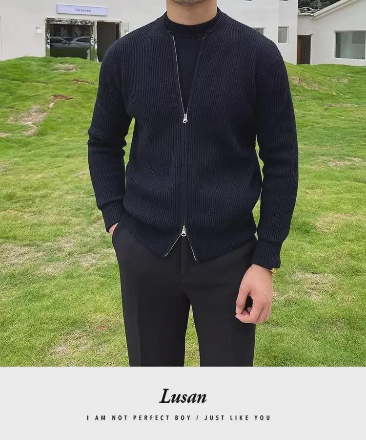 Мужской свободный вязаный свитер-кардиган куртка - модный корейский стиль для весны и осени 2024 года