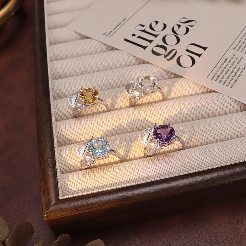 S925 Sterling Silver Ring Natural Amethyst Citrine Nine Purple Li Fire Feng Shui Metaphysical Jewelry Women