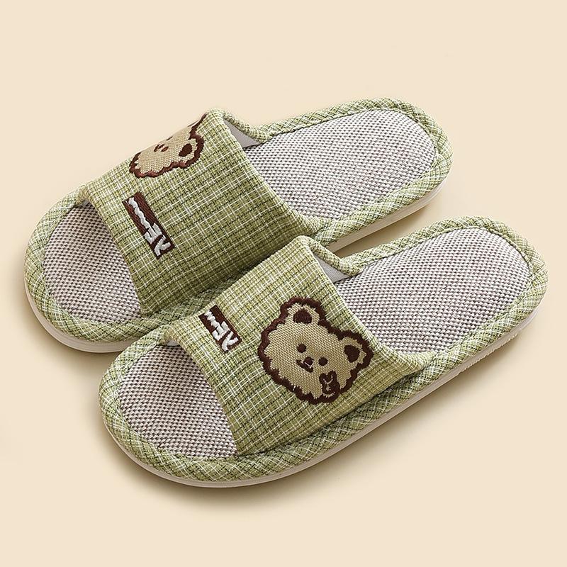 Летние модные милые женские льняные тапочки на толстой подошве