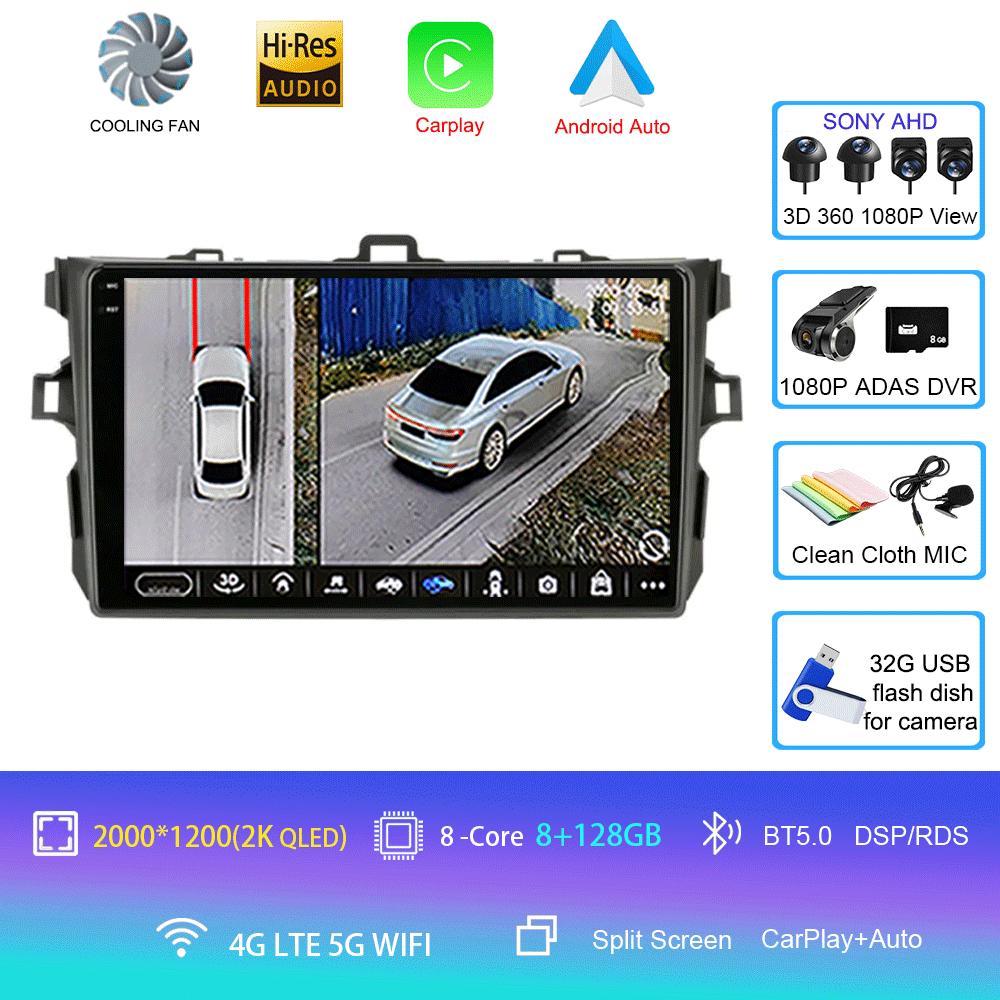 Android 14 Carplay 2din Car Radio For Toyota Corolla E140/150 2007 - 2013 4G GPS Multimedia video Player Stereo WIFI+4G