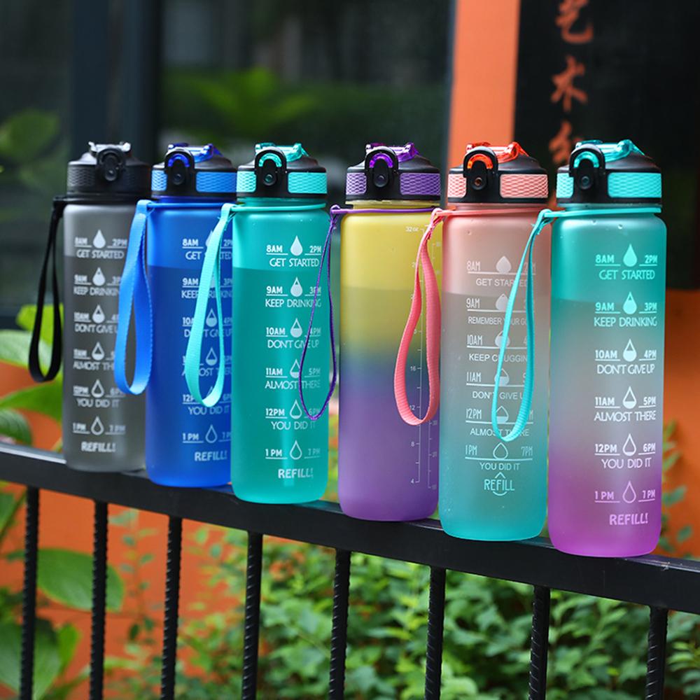 1L Water Bottle With Straw Large Capacity Cup With Hand Strap For Riding Leak Proof Drinking Outdoor Portable Gym Fitness Jugs