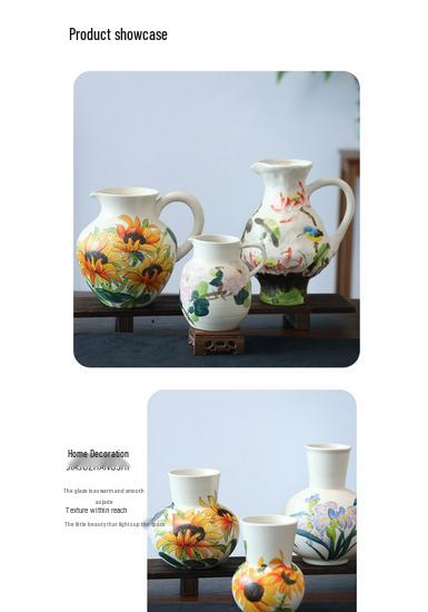Hand-painted Peony Ceramic Vase for Hydroponic Flower Arrangement