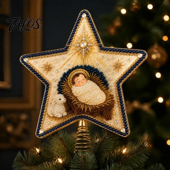 Christmas Tree Decoration Making Kit Rhinestone Art Topper Kit, DIY Nativity Star Xmas Sparkling Top Crafts Decor, Christian Religious with