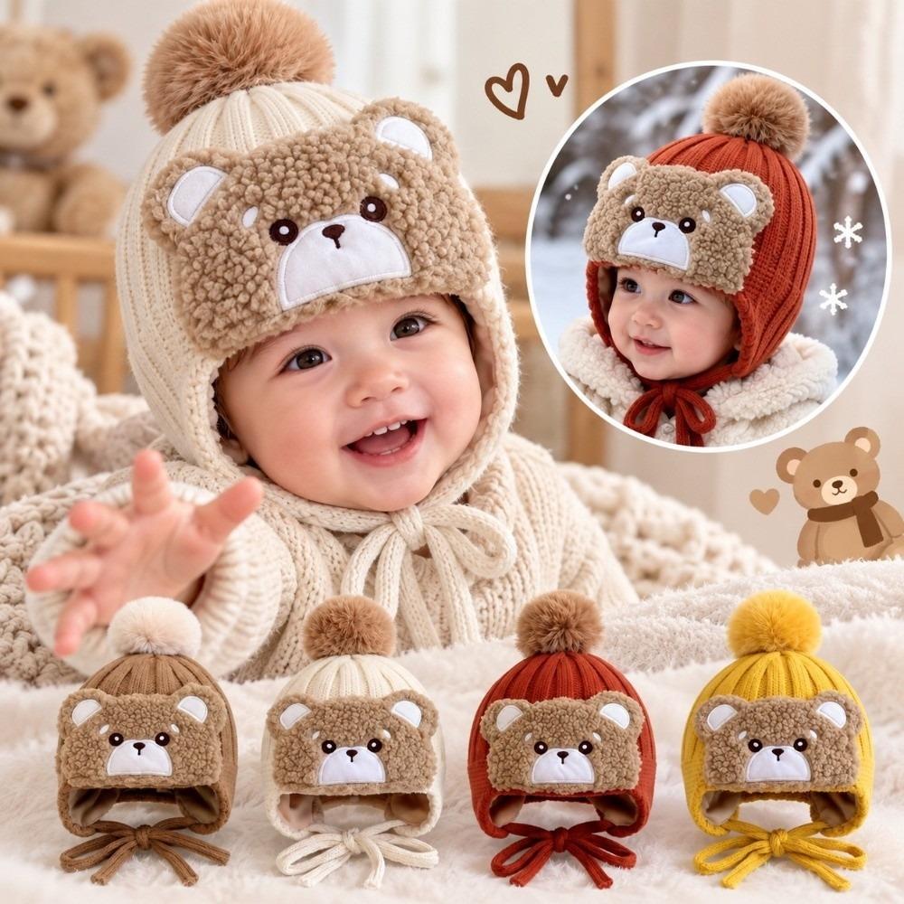 Plush Winter Beanie Double Layer Pom Pom Hat Cute Ear Protection Hat Autumn and Winter