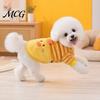 Cozy Dog Shirt Cute Duck Shirt, Striped Plush Pet Clothes, Snap Button Coat Closure, Warm Autumn Winter Outfit for Small Medium Dogs Skin-friendly