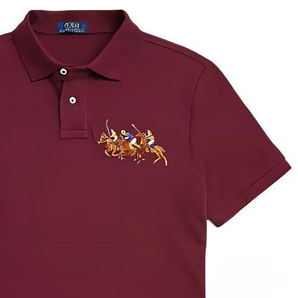 Polo Ralph Lauren FW22 однотонная приталенная рубашка поло с логотипом Three Pony, короткие рукава, мужские топы, красный цвет 1N821994-600