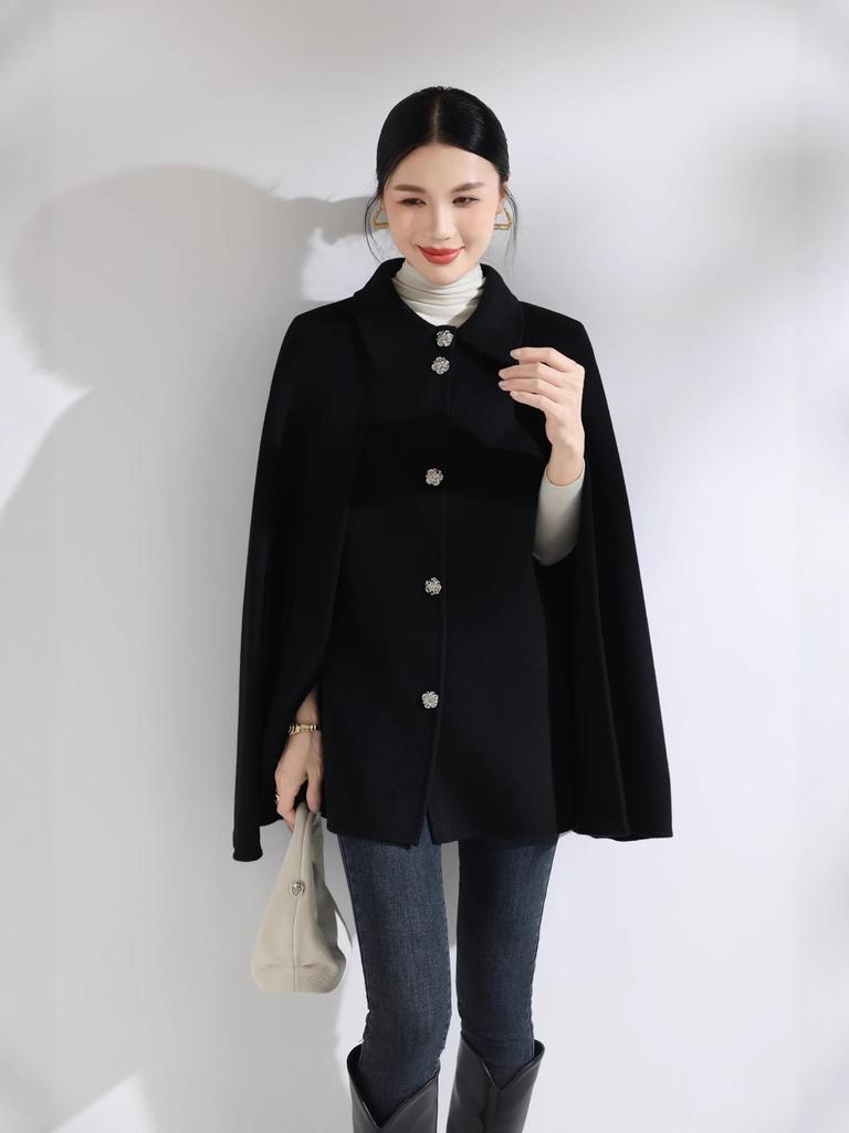 2025 Autumn/Winter Women's Petite Double-Sided Wool Cloak Vest