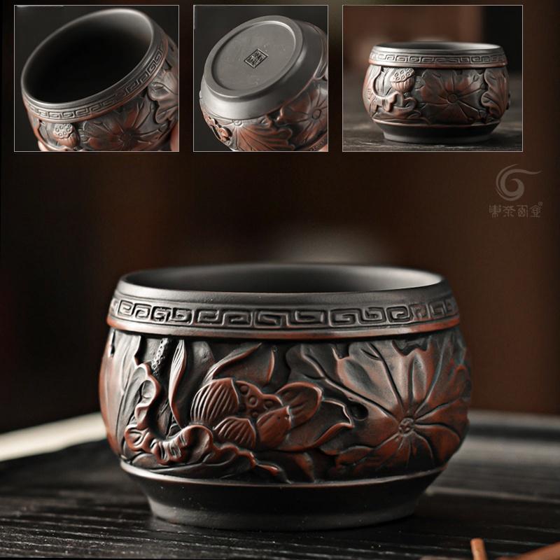 Lotus Pure Ручная резьба Фиолетовая керамика Jianshui Master Cup Бытовая чайная чашка Ручная работа Чайная чаша Ароматная чашка Чайный сервиз