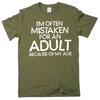 Men's Funny Mistaken for an Adult T-shirt Humorous Shirt Joke Tshirts for Him