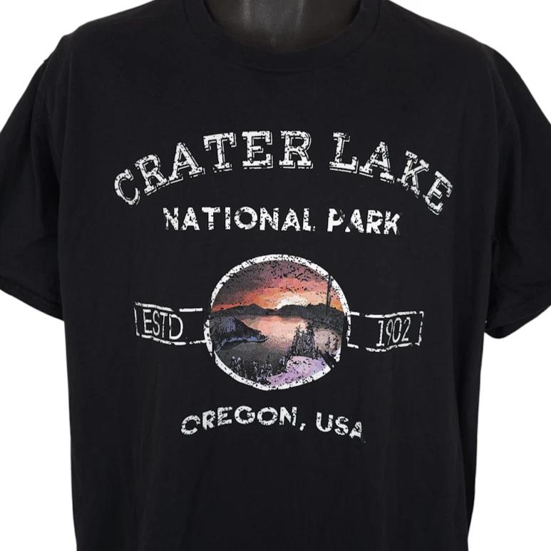 Crater Lake 100% Cotton T-shirt Mens Tees Top Mens Size XL Black National Park Oregon Destination Tee