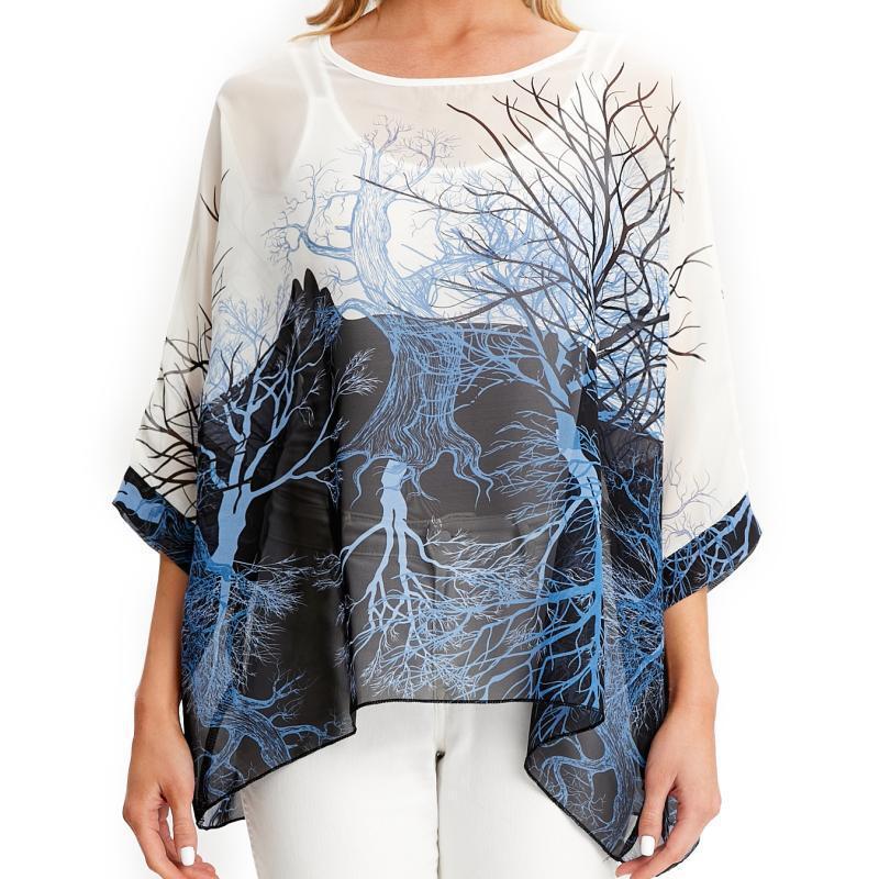 Женская свободная шифоновая летняя блузка-туника с цветочным принтом в стиле бохо, пляжные накидки