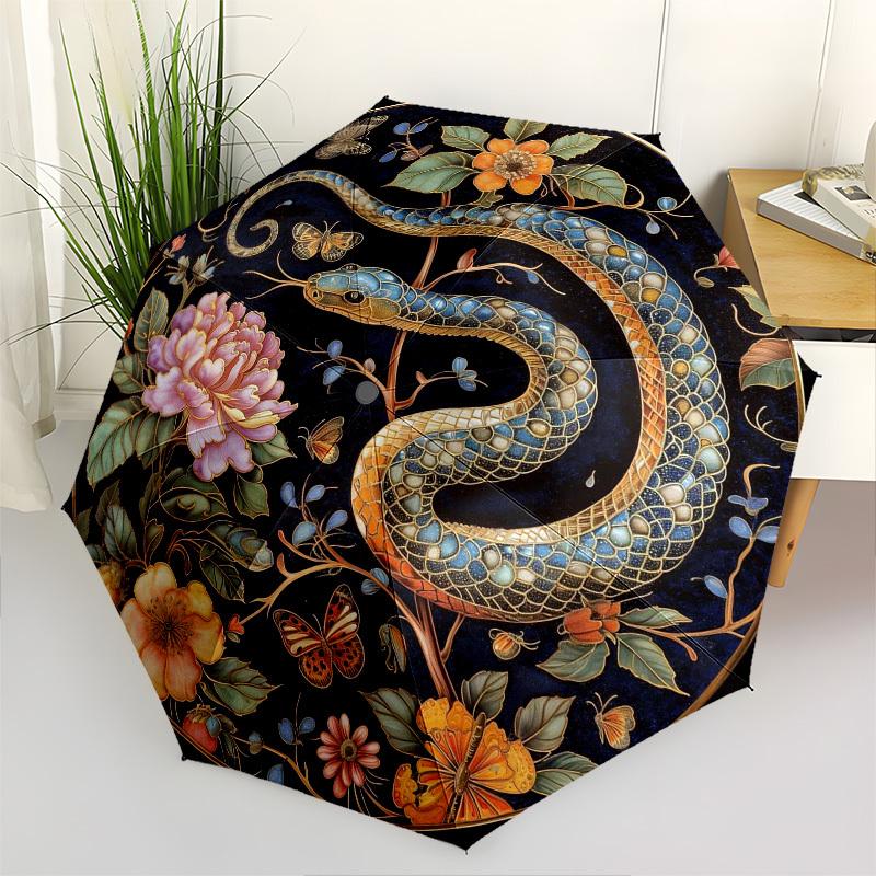 1pc Snake, Flowers, Butterflies Umbrella with Plastic Handle,Compact & Stylish,Suitable for All Seasons YS331026