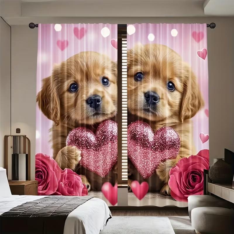2 Pcs Cute and caring dog print curtains,suitable for bedroom,living room kitchen decoration,home decoration,window decoration