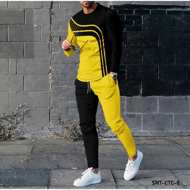 Autumn Men's Long Sleeved T-shirt Casual Vacation Street Fashion 3D Bee Honeycomb Sportswear Pants Set Latest 2-piece Set