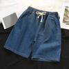 Мужские джинсовые шорты с эластичной талией и шнурком, прямые, широкие, летние шорты, однотонные