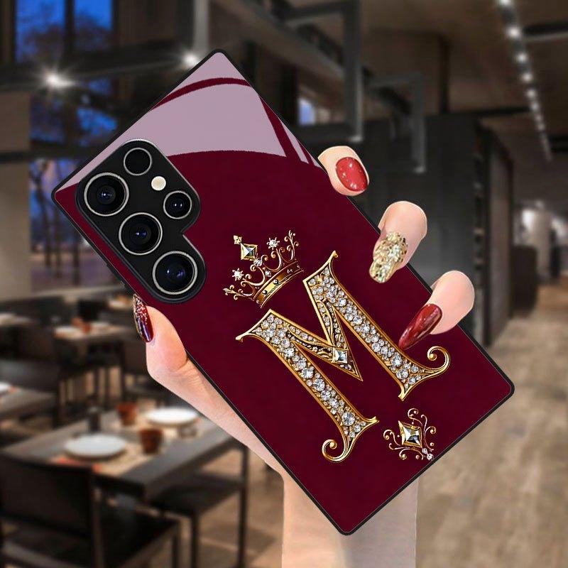 Стеклянный чехол для телефона с узором золотой короны и буквы M для Samsung galaxy S26 S25 S24 S23 S22 S21 S20 FE Ultra Plus 5G, противоударная задняя крышка