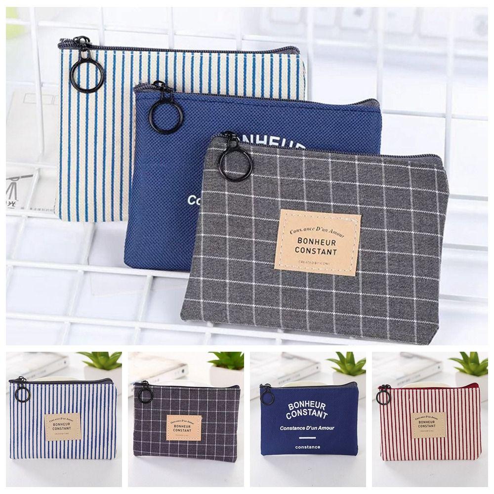 Квадратный Холщовый Кошелек-Пенал на Молнии для Монет Модный Принт в Полоску Кошелек для Мелочи Путешествия