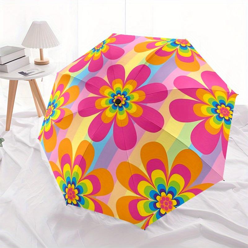 1pc Flower Pattern Automatic Opening/Closing Folding Umbrella with 48 Ribs, Plastic Handle, Windproof Portable Sunshade Umbrella y250726088