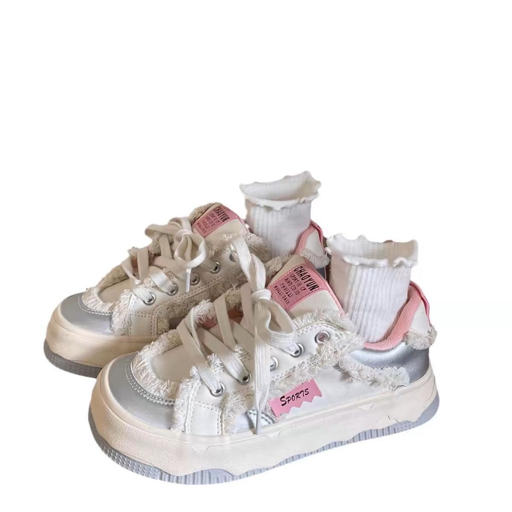 Нишевые белые туфли на платформе женские 2025 новые весенне-осенние студенческие универсальные шикарные туфли холщовые повседневные легкие кеды