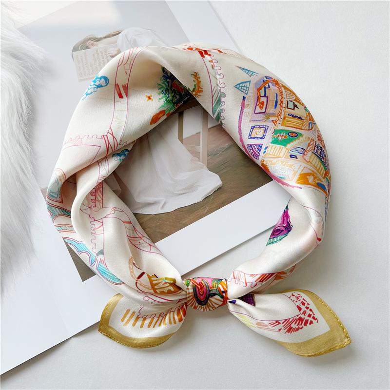 53*53cm Square Silk Scarf Women's Fashion Printed Small Neck Scarf Office Women's Hair Belt Folar Handkerchief Women's Handkerchief Scarf
