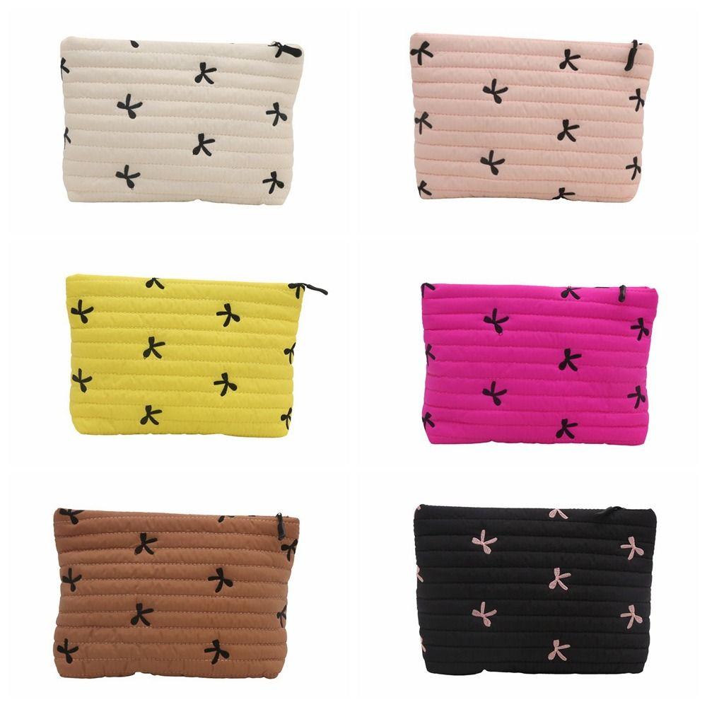 Multi-functional Bow Cosmetic Bag Embroidery Sanitary Napkin Storage Bag Sweet Toiletry Bag Women