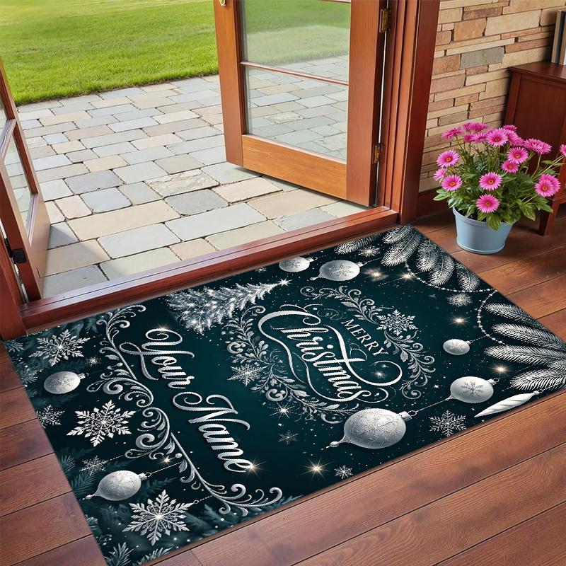 Christmas Custom Name Printed Square Area Rug Soft Non Slip Floor Carpet For Bedroom Holiday Gift