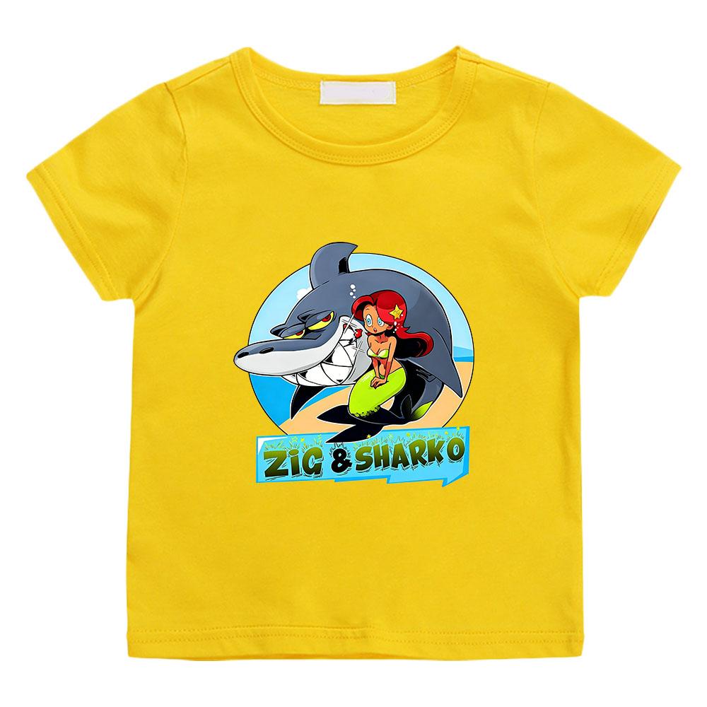 Zig and Sharko Футболка для малышей и детей 100% хлопок с мультяшным принтом 2-12 лет Мальчики Девочки Модная Мягкая Короткий рукав Повседневные Топы Лето