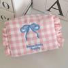 Ruffle Edge Travel Toiletry Bag Bow Embroidered Checkered Coin Purse Cute Women Cosmetic Bag