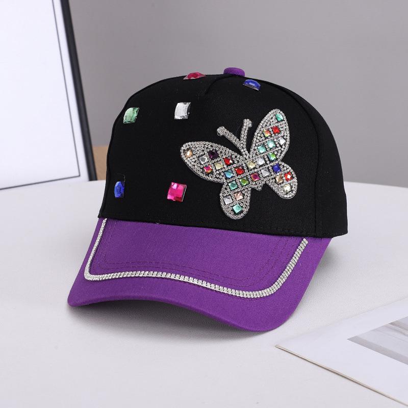 New rhinestone butterfly cap children versatile baseball cap students spring and summer Internet celebrity breathable sun hat