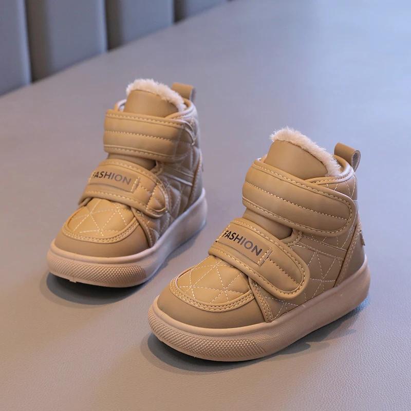 2024 Детские короткие хлопковые ботинки для девочек, зимняя новая мода в корейском стиле, мягкие, удобные, нескользящие, универсальные, теплые ботинки