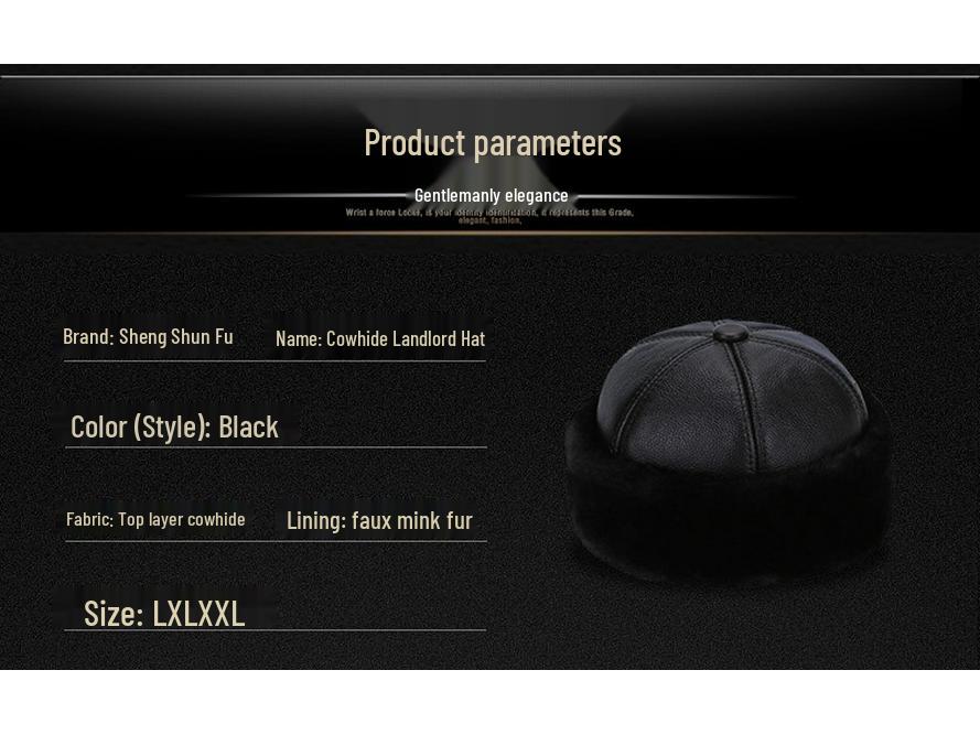 Зимняя шапка из натуральной коровьей кожи Haining для пожилых - Утепленная, с подкладкой из плюша, теплая шапка-пуловер для дедушки и бабушки