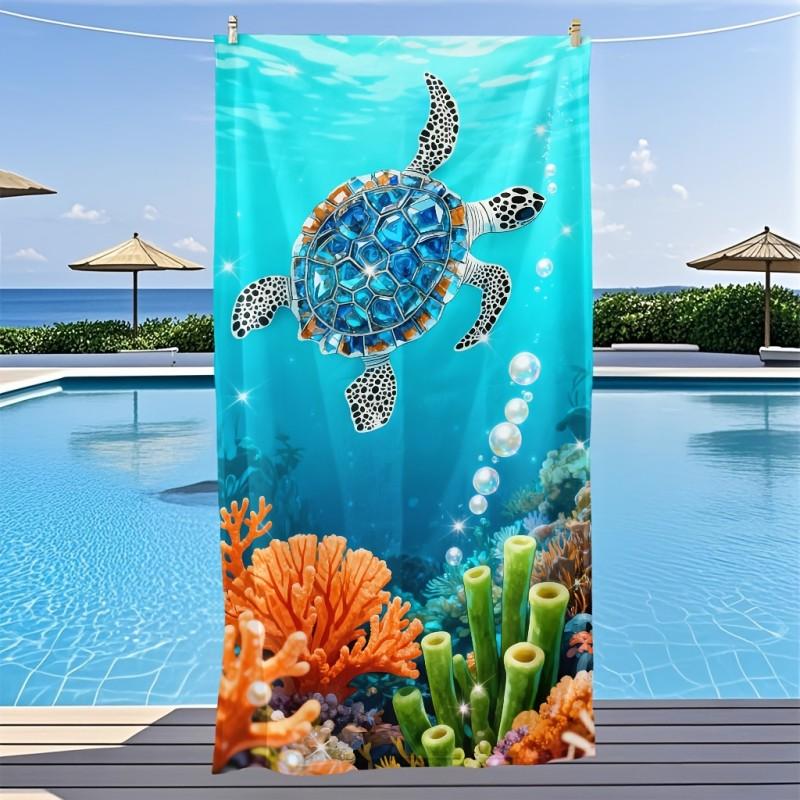 Gemstone Ocean Turtle Style Turquoise Seawater Diamond Shell Turtle Coral Bubble Print Quick Dry Beach Towel