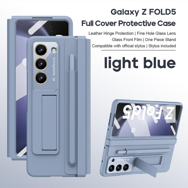 Слот для ручки с ручкой Подставка Vajra Z Fold6 Защитный чехол на петлях для Samsung Galaxy Z Fold 6 5 4 3 Защитная стеклянная пленка Одноцветная защитная пленка для ПК Hybird Pu Cover