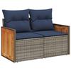 Sofa Set 5 Pieces Gray and Navy Blue Poly Rattan and Steel