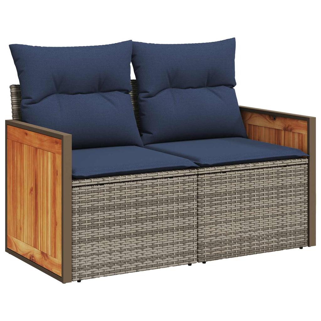 Sofa Set 5 Pieces Gray and Navy Blue Poly Rattan and Steel