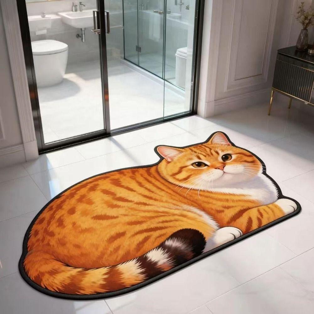 Super Absorbent Cute Cat Diatom Floor Mat Bedroom Door Small Rug Living Room Tea Table Bedside