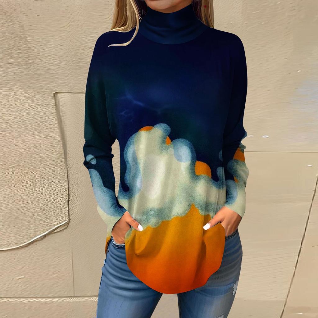 Tee Shirts For Women Fall Casual Long Sleeve Shirts Sweatshirt Solid Color High Neck Top Pullover