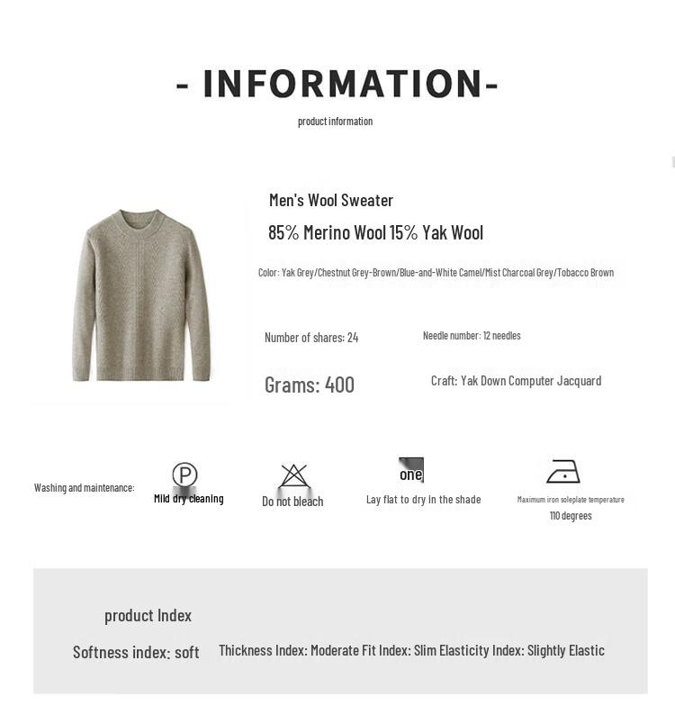 Hengyuanxiang Men's Round Neck Yak Down Blend Wool Sweater